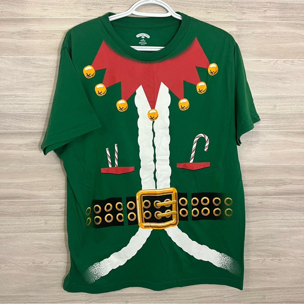 Holiday Time Large Lg Elf Outfit Green Graphic Tee T Shirt